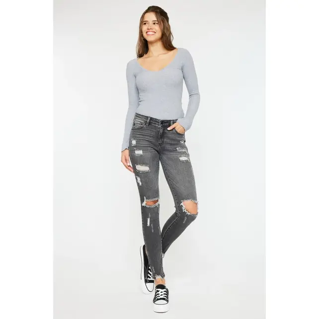 Kancan Cora Mid Rise Super Skinny Jeans - Light Gray