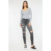 Kancan Cora Mid Rise Super Skinny Jeans - Light Gray