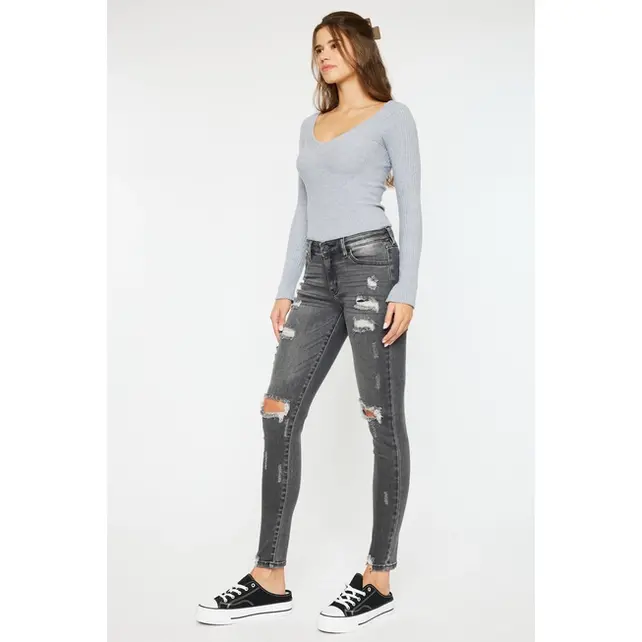 Kancan Cora Mid Rise Super Skinny Jeans - Light Gray