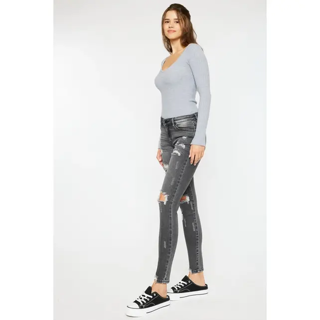 Kancan Cora Mid Rise Super Skinny Jeans - Light Gray