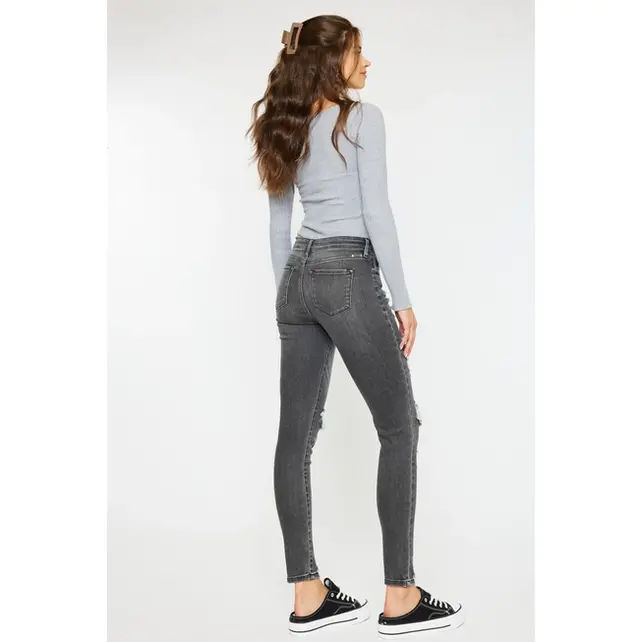 Kancan Cora Mid Rise Super Skinny Jeans - Light Gray