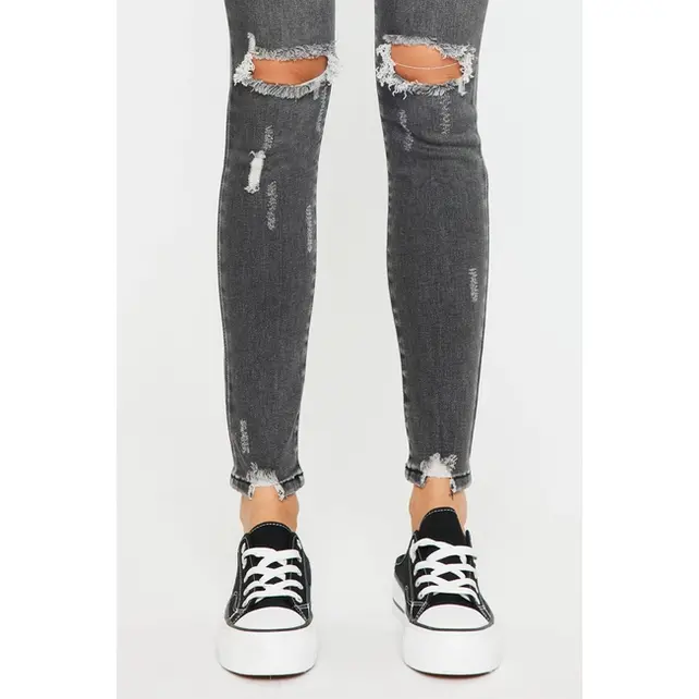Kancan Cora Mid Rise Super Skinny Jeans - Light Gray