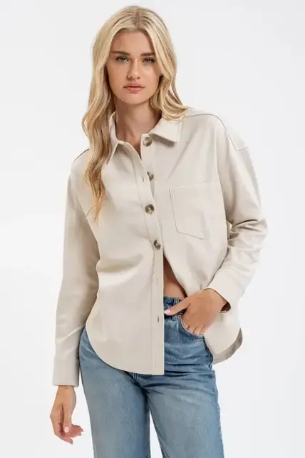Julia Button Down Shacket - Cream