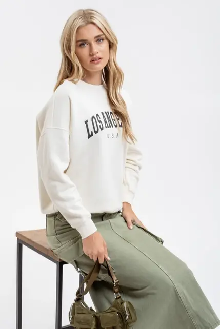 Juniper Los Angeles Print Sweater - Cream