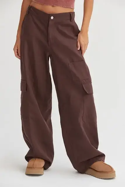 Brilynn Wide Leg Cargo Pant - Chestnut
