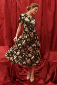 Vienna Floral Velvet Midi Dress - Black