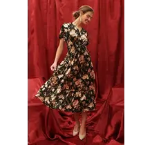 Vienna Floral Velvet Midi Dress - Black