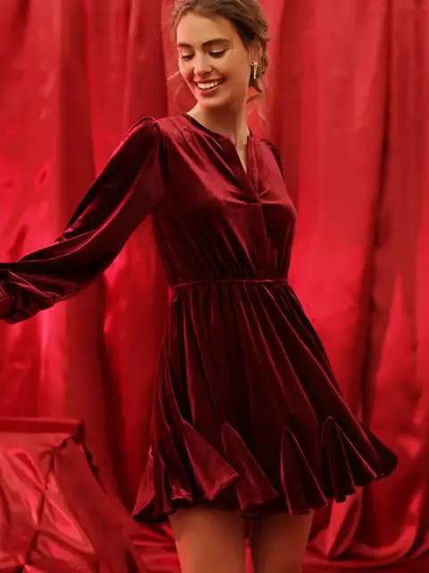 Vada Velvet Mini Dress - Burgundy