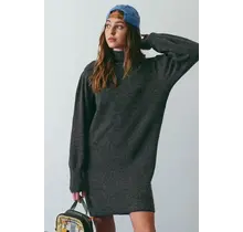 Voni Mock Neck Knit Sweater Dress - Charcoal