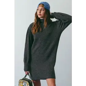 Voni Mock Neck Knit Sweater Dress - Charcoal