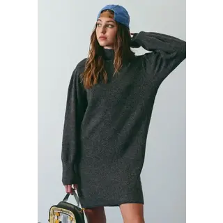 Voni Mock Neck Knit Sweater Dress - Charcoal