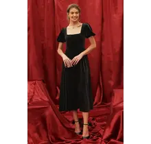 Vinni Velvet Corset Midi Dress - Black