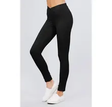 Natalia Elastic Waist Skinny Ponte Mid-Rise Pants - Black