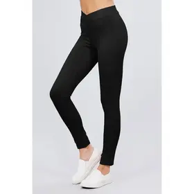 Natalia Elastic Waist Skinny Ponte Mid-Rise Pants - Black