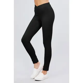 Natalia Elastic Waist Skinny Ponte Mid-Rise Pants - Black