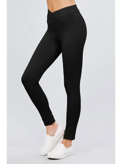 Natalia Elastic Waist Skinny Ponte Mid-Rise Pants - Black