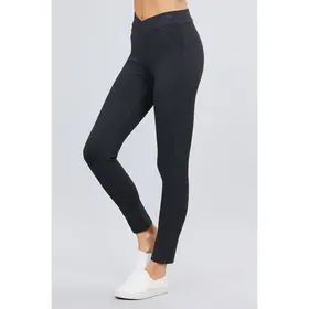 Natalia Elastic Waist Skinny Ponte Mid-Rise Pants - Grey