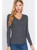 Nyah Thermal Knit Long Sleeve Top - Grey