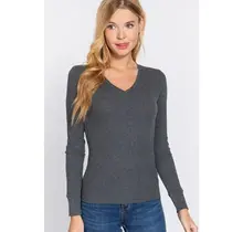 Nyah Thermal Knit Long Sleeve Top - Grey