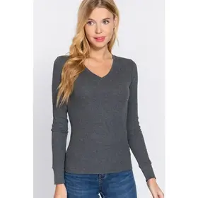 Nyah Thermal Knit Long Sleeve Top - Grey