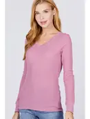Nyah Thermal Knit Long Sleeve Top - Mauve