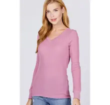 Nyah Thermal Knit Long Sleeve Top - Mauve