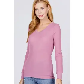Nyah Thermal Knit Long Sleeve Top - Mauve