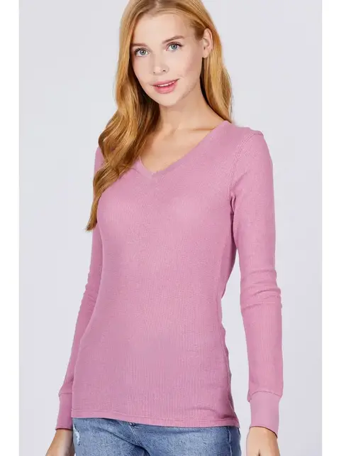 Nyah Thermal Knit Long Sleeve Top - Mauve