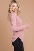 Liam Round Neck Raglan Fitted Top - Ash Rose