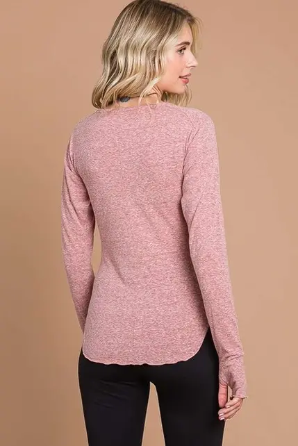 Liam Round Neck Raglan Fitted Top - Ash Rose