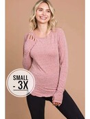 Liam Round Neck Raglan Fitted Top - Ash Rose