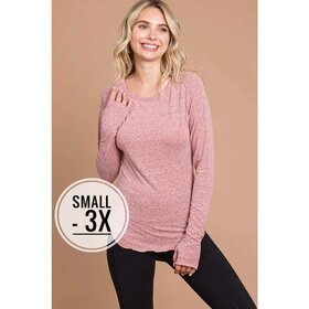 Liam Round Neck Raglan Fitted Top - Ash Rose