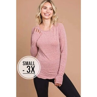 Liam Round Neck Raglan Fitted Top - Ash Rose