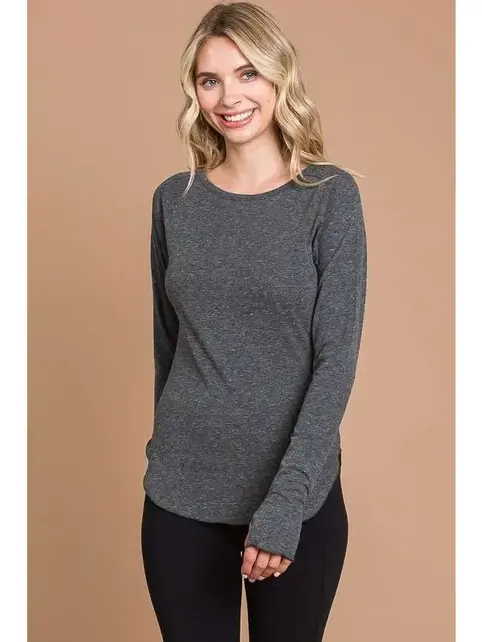 Liam Round Neck Raglan Fitted Top - Charcoal