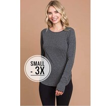 Liam Round Neck Raglan Fitted Top - Charcoal