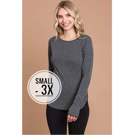 Liam Round Neck Raglan Fitted Top - Charcoal