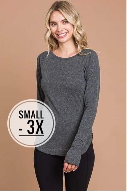 Liam Round Neck Raglan Fitted Top - Charcoal