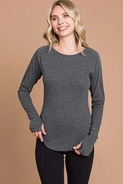 Liam Round Neck Raglan Fitted Top - Charcoal