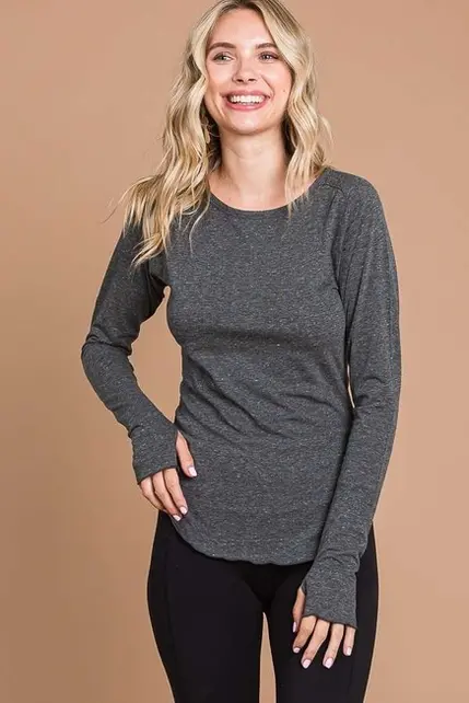 Liam Round Neck Raglan Fitted Top - Charcoal
