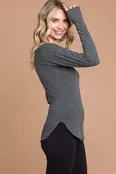 Liam Round Neck Raglan Fitted Top - Charcoal