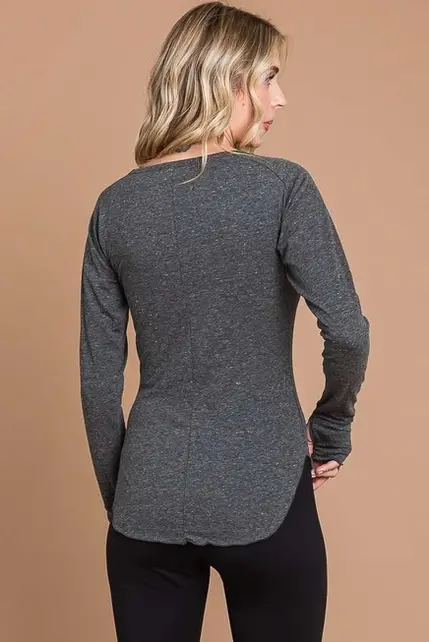 Liam Round Neck Raglan Fitted Top - Charcoal