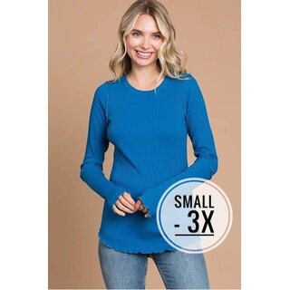 London Crew Neck Elongate Sleeve Top - Blue Teal