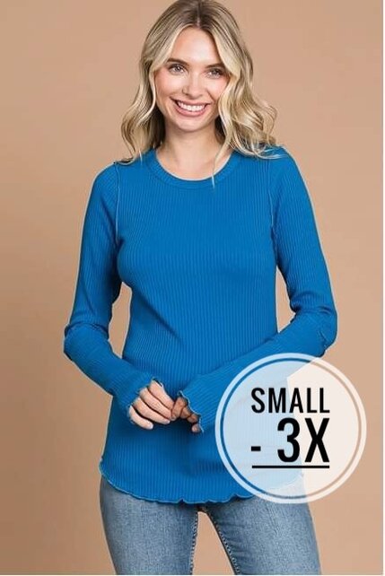 London Crew Neck Elongate Sleeve Top - Blue Teal