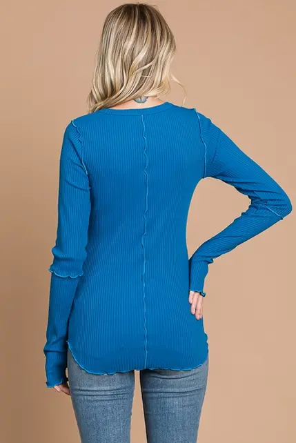 London Crew Neck Elongate Sleeve Top - Blue Teal