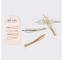 Metal Rhinestone Drop Bobby Pins 4pc Set - Gold/Silver