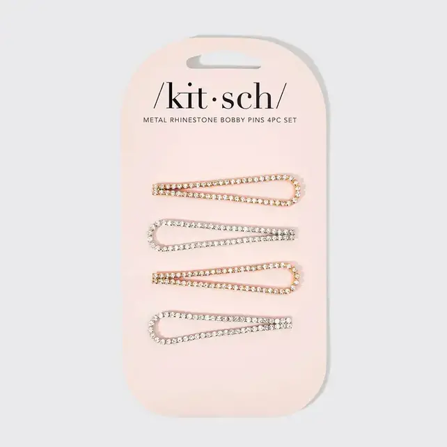 Metal Rhinestone Drop Bobby Pins 4pc Set - Gold/Silver