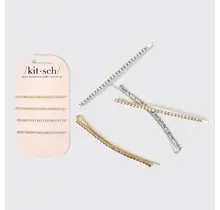 Metal Rhinestone Extra Long Bobby Pins 4pc Set - Gold/Silver