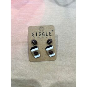 Lg Coffee + Bean Clay Earring Set, Stainless Stud