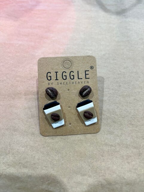 Lg Coffee + Bean Clay Earring Set, Stainless Stud