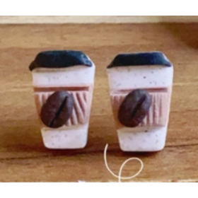 Sm Coffee Clay Earring, Stainless Stud